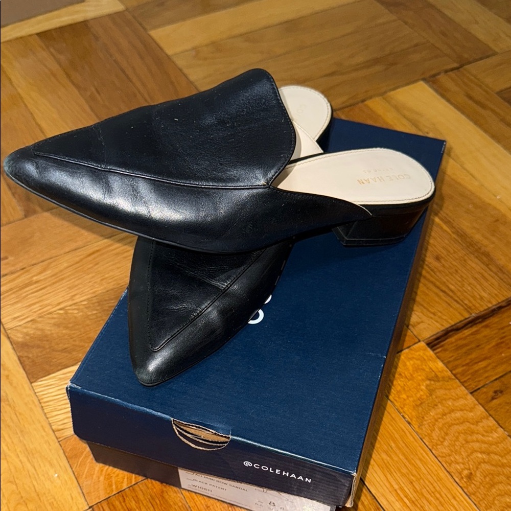 Cole Haan Black Leather Mules with Pointed Toe